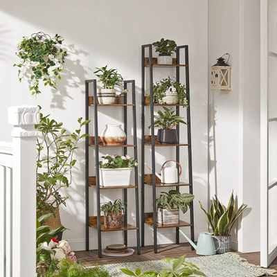 Bibliotekë VALORA Loft Style LLS109B01V1, 5 rafte, rustic brown, kornizë çeliku e zezë