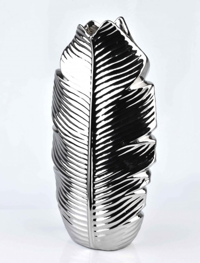 Декоративна вазна Mondex Leaf Silver, керамика, 35 cm, сребрена