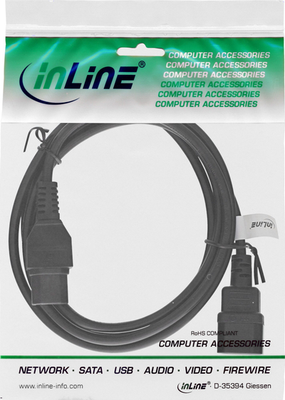 Kabllo zgjatues rryme InLine IEC C15 me IEC C14, 1.8m, i zi