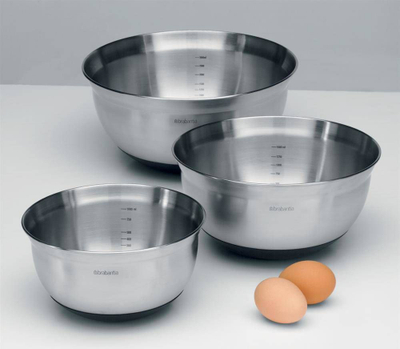 Set tasa për përziere Brabantia Mixing Bowl, çelik inox 1L 1.6L 3L, mat, të zeza