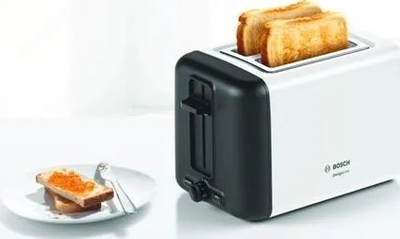 Toaster Bosch TAT3P421 DesignLine, 2 vende, tabaka thërrimesh, bardh e zi