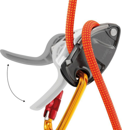 Pajisje mbajtëse Petzl Grigri +, me bllokim, e verdhë