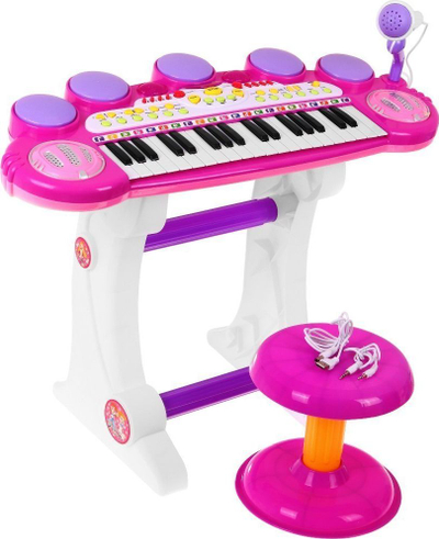 Set muzikor për kalamoj For Children, tastierë elektronike 3 oktava me daulle dhe mikrofon, rozë