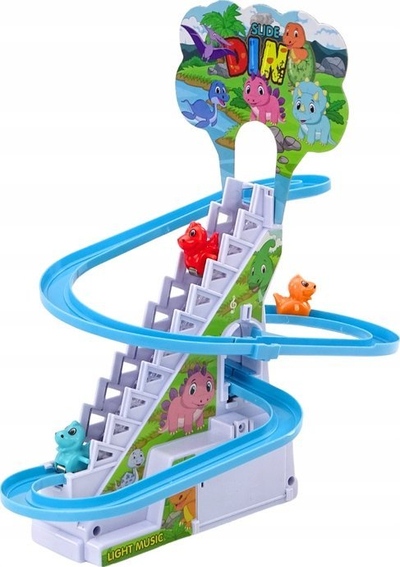 Lodër pistë me dinosaurus Lean Toys, me shkallë, drita dhe tinguj, shumëngjyrëshe