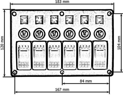 Panel komandimi TurboWorks Switch ON OFF x6, 3x5A 2x10A 1x15A, me LED