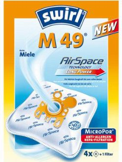 Qese fshese me korrent Swirl M 49 AirSpace, set me 1 filtër edhe 4 qese, e bardhë