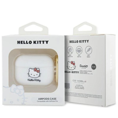 Mbrojtëse kufjesh Hello Kitty për AirPods Pro, silikon, me karabinier, e bardhë