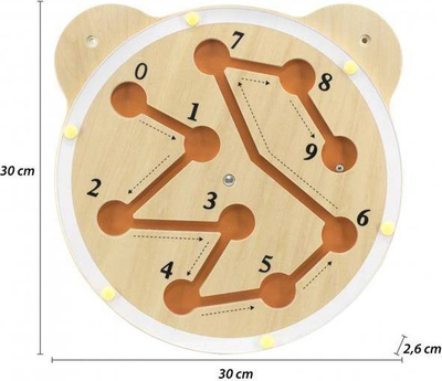 Lodër druri për mur Viga Wall Toy Track Ball, edukative me top çeliku, 30 x 30 cm, ngjyrë druri