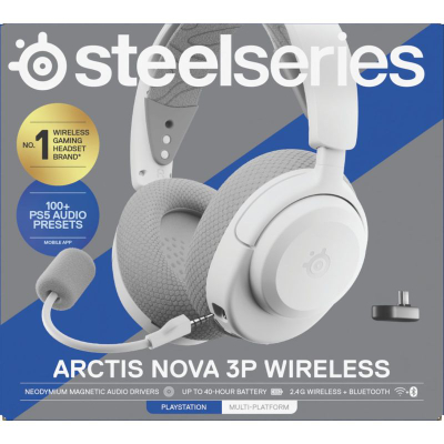Kufje gaming SteelSeries Arctis Nova 3P Wireless, për PlayStation, Bluetooth, të bardha