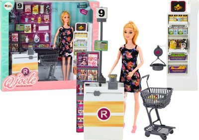 Set lojrash me role LEAN Toys In the Supermarket, kukull me gjëra supermarket, për kalamaj 3+