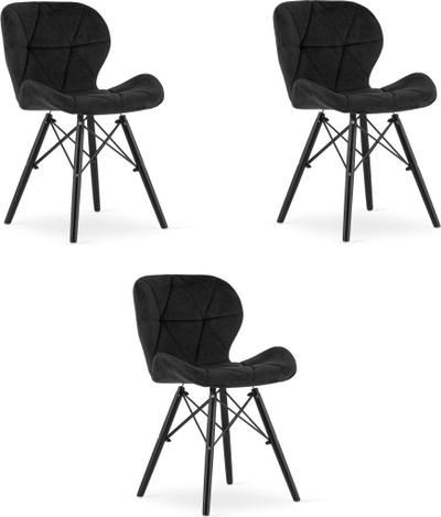 Set karrigesh velvet LAGO, 3 copë, këmbë druri, e zezë