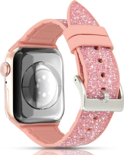 Rrip ore Kingxbar Crystal Fabric për Apple Watch 38/40mm, silikon, me shkëlqim, rozë