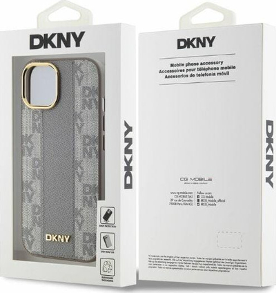 Mbulesë telefoni DKNY Magsafe për iPhone 15, lëkurë PU me katrorë, bezhë
