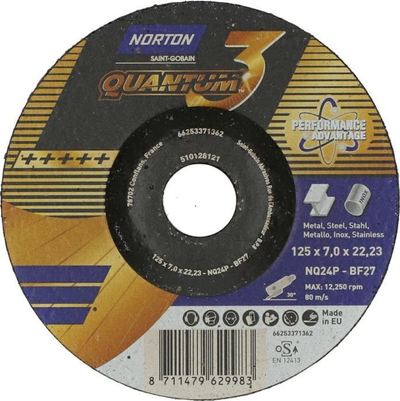 Disk bluarës Norton Quantum 3 NQ24P BF27, 125mm, 7mm, për hekur