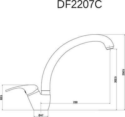 Rubinet kuzhine Thema Lux DF2207C, me një levë, ngjyrë krom, i argjendtë