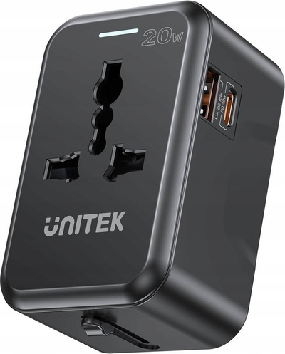 Karikues udhëtimi Unitek P1120ABK, 20W PD GaN, USB C dhe USB A, i zi