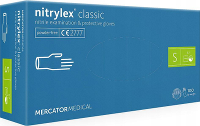 Doreza nitrili Mercator Nitrylex Classic, pa pluhur, madhësia S, 100 copë, blu