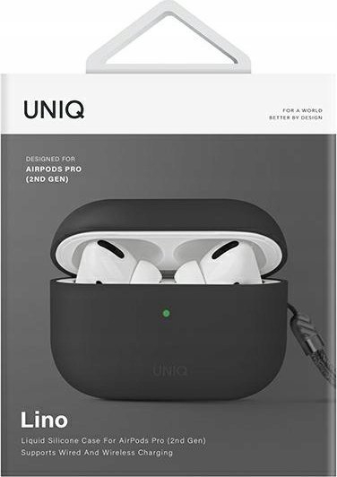 Kuti mbrojtëse Uniq Lino për kufje wireless, silikoni, me rrip, gri e errët