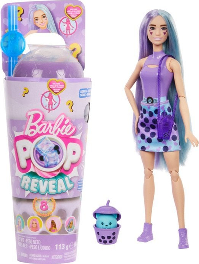 Kukull Barbie Pop Reveal Bubble Tea Series Taro Milk, me aksesorë, me slime, shumengjyrëshe