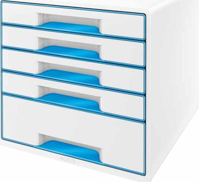 Kuti me sirtarë Leitz CUBE WOW, A4 Maxi, 5 sirtarë, e bardhë pearl blu