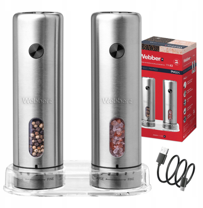 Set mullinj elektrik për erëza Webber MK43, karikim USB C, trup inox, ngjyrë argjendi