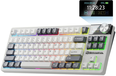 Механичка безжична тастатура RK ROYAL KLUDGE S85, TKL, triple mode Bluetooth 2.4GHz USB-C, со екран и копче