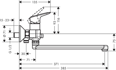 Славина за када Hansgrohe Logis 71402000, ѕиден миксер, хром