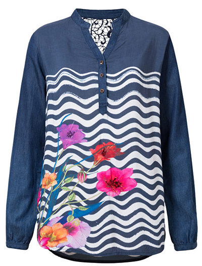 Bluzë Desigual Liuba 19SWBW32 5000, e kaltër/bardhë M