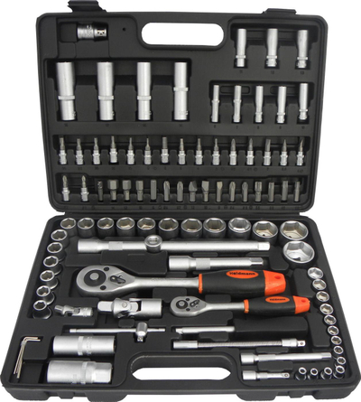 Set veglash Geko 10150, 94 copë, çelësa e koka, në kuti
