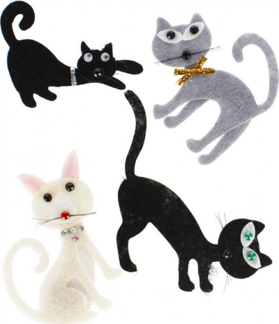 Stickers dekorativë Craft with Fun DEC Felt Kittens, 4 copë, mace, shumëngjyrëshe