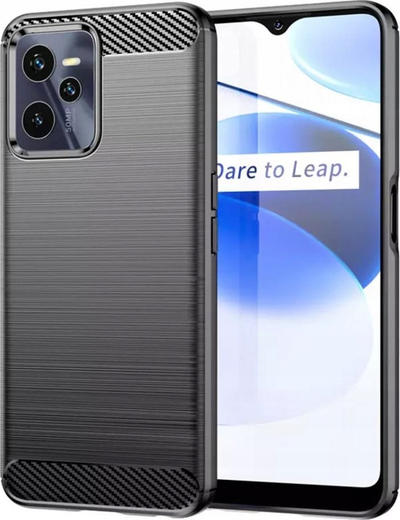 Këllëf telefoni Forcell Carbon për Realme C35, me mbrojtje ekrani, ngjyrë e zezë