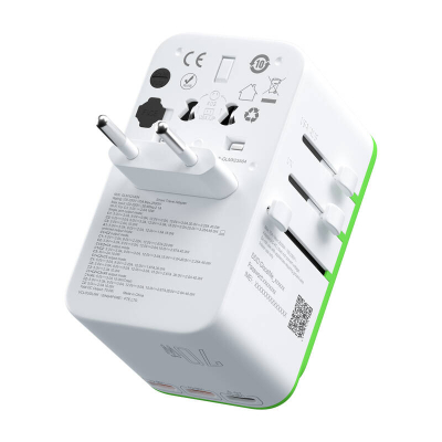 Adaptor udhëtimi GlocalMe Roamplug, hotspot Wi‑Fi 4G LTE, 70W, i bardhë me jeshile
