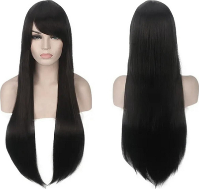 Paruke cosplay BQ3E, flokë të drejtë, 80 cm, e zezë