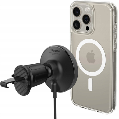 Mbajtëse makine me karikues Spigen OneTap Pro 4 MagSafe, wireless, AirVent hook, e zezë