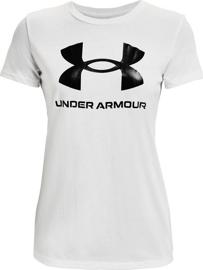 Bluzë sportive për goca Under Armour Live Sportstyle Graphic, pambuk me poliester, me mëngë të shkurtra, e bardhë