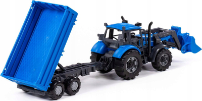 Lodër traktor Polesie Progress 91819, me rimorkio, me ngarkues përpara, blu