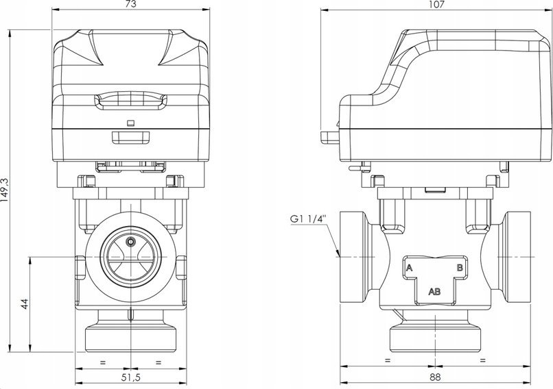 Valvul zonale 3-drejtimore Afriso AZV 844, DN25 G1 1/4", bronzi 2