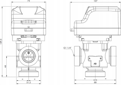 Valvul zonale 3-drejtimore Afriso AZV 844, DN25 G1 1/4", bronzi