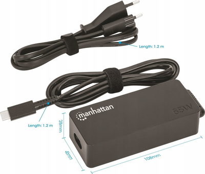 Полнач за лаптоп Manhattan USB C Power Delivery, 65W, излез Type C, бел