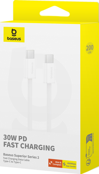 Kabllo USB C Baseus Superior Series II, 30W PD, 2m, e bardhë
