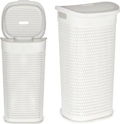 Shportë plastike për rroba të pista, 60L, 44 x 57 x 34.5 cm, e bardhë