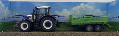 Lodër traktor Bburago Valtra M2/Q, 10 cm, me rimorkio që bën tip, shumëngjyrëshe