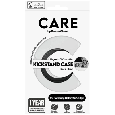 Футрола PanzerGlass CARE Feature Case Samsung Galaxy S25 Edge, проѕирна, со потпирач, црна