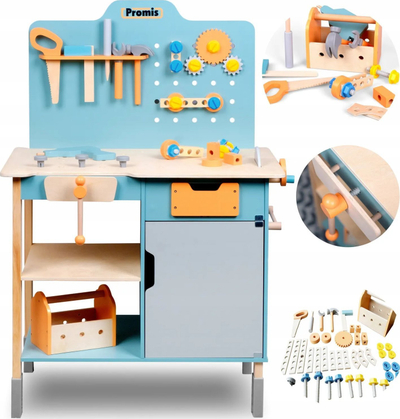 Set pune druri për fëmijë Promis Wooden Tool Set, me vegla, shumëngjyrësh