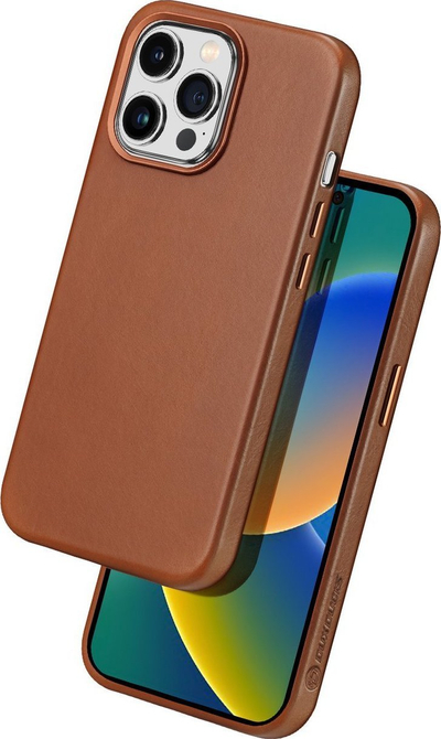Këllëf telefoni DUXDUCIS Naples MagSafe, për iPhone 14 Pro Max, lëkurë, kafe