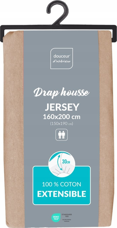 Çarçaf çifti DOUCEUR D'INTERIEUR Plain Jersey, 160x200 cm, pambuk 100%, ngjyrë rëre