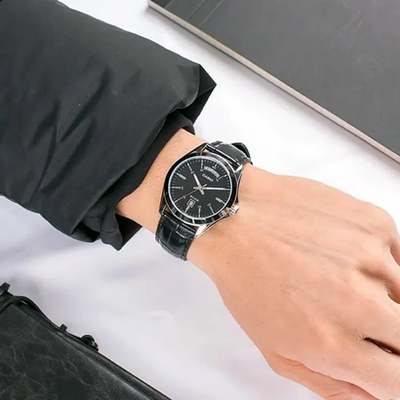 Orë dore Casio MTP1370L-1A, quartz, rrip lëkure, e zezë