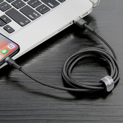 Kabllo USB Lightning Baseus, 0.5 m, 2.4A, e zezë gri