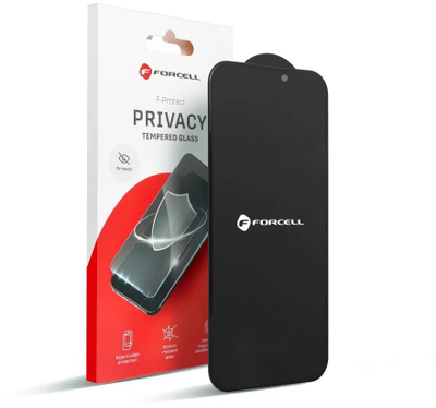 Mbulesë xhami Forcell Privacy Glass për iPhone 16, xham i temperum, me efekt privatësie, e zezë