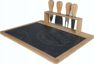 Set dërrasash për servirje djathi Alpina Cheese Tasting, bambu 33 x 26.5 cm, 5 copë, ngjyrë druri edhe e zezë